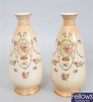 A pair of Crown Devon SF & Co pottery vases, the