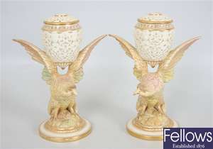 A pair of Grainger & Co Worcester vases modelled