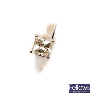 A platinum princess-cut diamond solitaire ring -