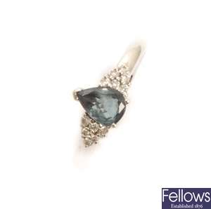 An 18ct white gold alexandrite and diamond ring,