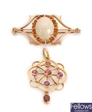 Two items, to include an oval cabochon opal