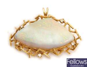 A 1960's opal and diamond brooch, comprising a