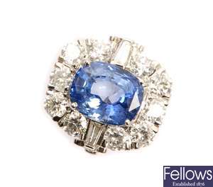 A sapphire and diamond cluster ring, with a