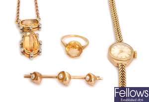 Four items to include a citrine necklet