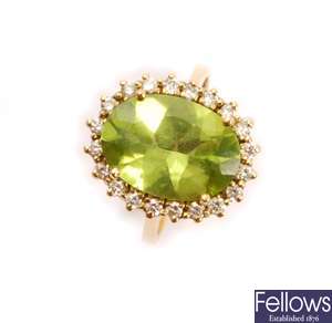 An 18ct gold peridot and diamond cluster ring