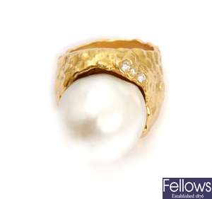 Andrew Grima - A cultured pearl and diamond ring,