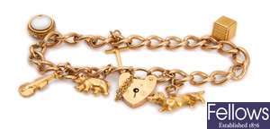 A 9ct gold stretched curb link bracelet, with six