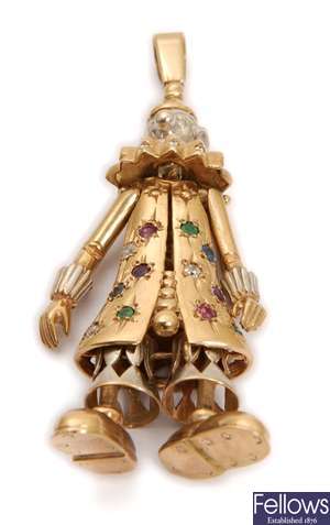 A multi gem set clown design pendant, with a