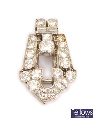 A mid 20th century diamond set clip, in a tapered