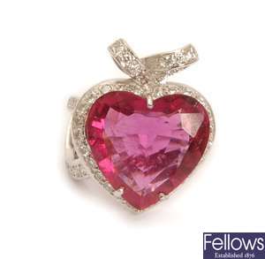 A large heart design tourmaline and diamond