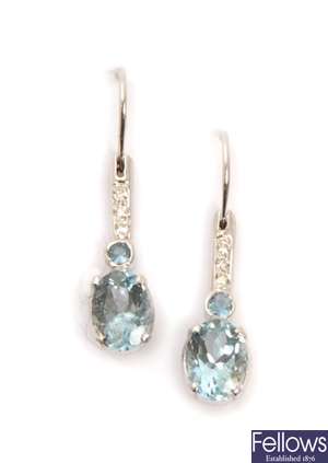 A pair of aquamarine and diamond set dropper