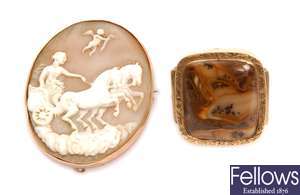 Two items to include an oval cameo brooch