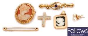 Six items, to include an Edwardian 9ct gold blue
