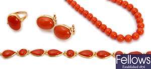 Four items, to include an 18ct gold coral