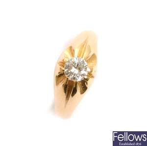 An 18ct gold and diamond solitaire signet ring,