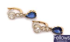A pair of early 20th century sapphire and diamond