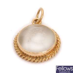A North American moonstone round pendant, the