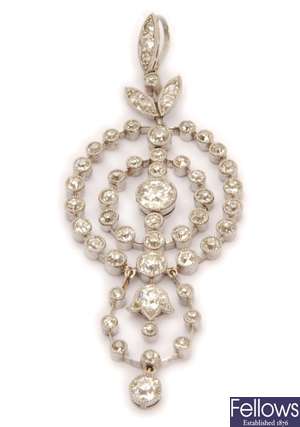 An early 20th century diamond pendant, in the