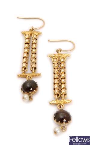 A pair of Victorian style garnet and seed pearl