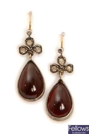 A pair of Victorian style garnet and diamond