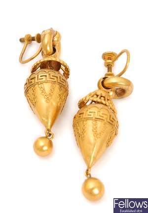 A pair of Victorian dropper earrings, comprising