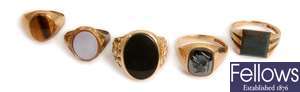 Five stone set signet rings to include a ring,