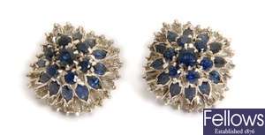 A pair of sapphire and diamond set cluster