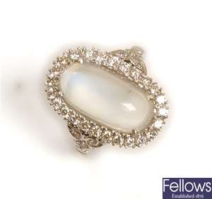 An 18ct white gold moonstone and diamond cluster