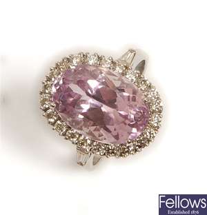 An 18ct white gold kunzite and diamond cluster