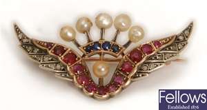 An early 20th century diamond, ruby and cultured