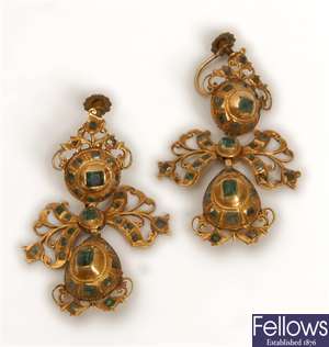A pair of continental 18th century emerald set