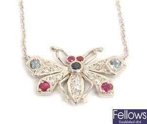 A sapphire, ruby, aquamarine and diamond set