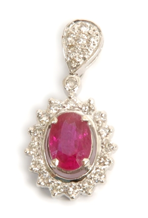 A ruby and diamond set pendant, comprising a