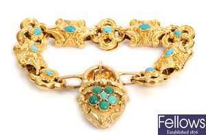 A Victorian turquoise set bracelet, with hollow