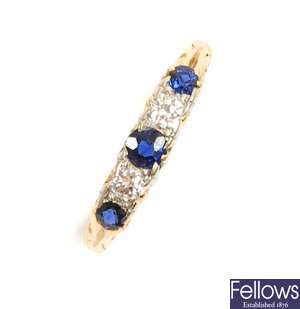 An 18ct gold five stone sapphire and diamond