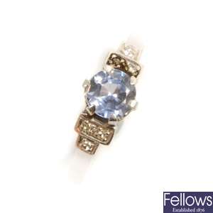 A platinum sapphire and diamond set ring,