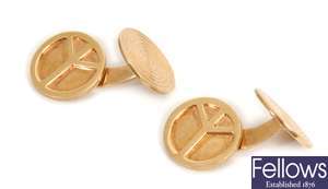 A pair of 9ct gold circular post link cufflinks,