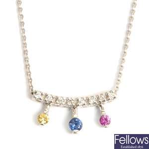 A 9ct gold sapphire and diamond necklet, with a