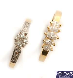 Two 18ct gold diamond set dress rings, to inlcude