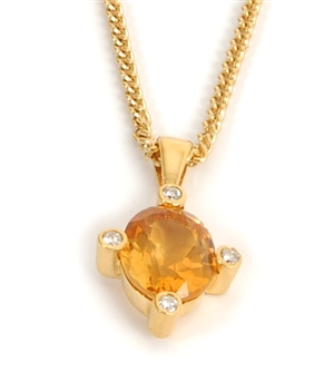 An 18ct gold citrine and diamond cluster pendant,