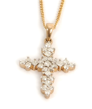 A 9ct gold diamond set cross pendant, set with