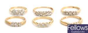 Six 18ct gold diamond set rings, to include a