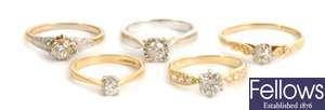 Five 18ct gold diamond rings, to include a single