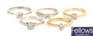 Five 18ct gold diamond set dress rings, to