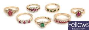 Seven rings, to include a 9ct gold ruby and