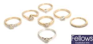 Seven rings, to include a 9ct gold single stone