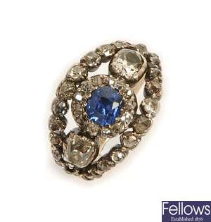 A Victorian sapphire and diamond cluster ring,