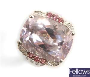 A large Kunzite and diamond cluster ring,