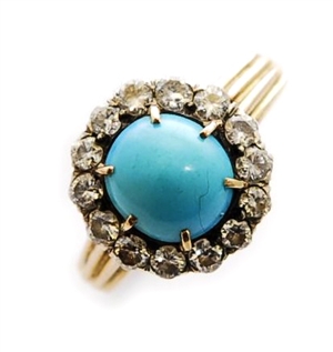 A mid 20th century turquoise and diamond cluster