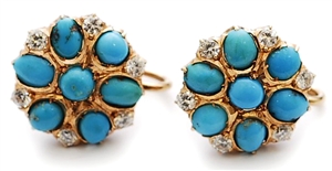 A pair of turquoise and diamond set cluster